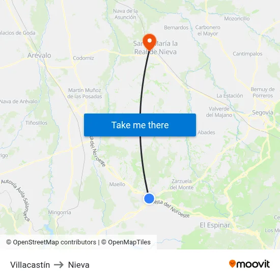 Villacastín to Nieva map