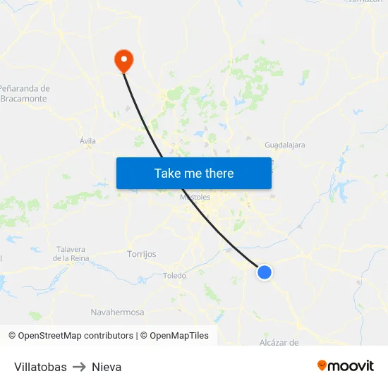 Villatobas to Nieva map