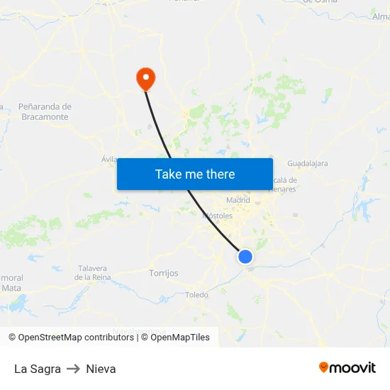 La Sagra to Nieva map