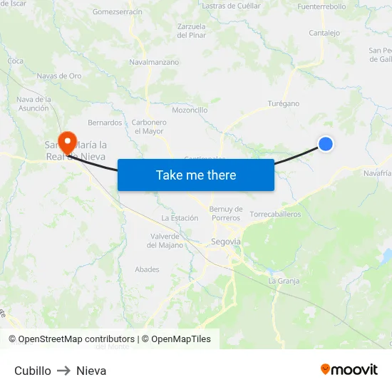 Cubillo to Nieva map