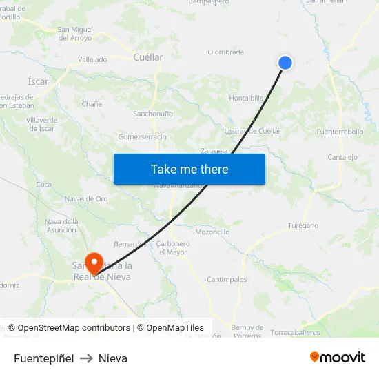 Fuentepiñel to Nieva map