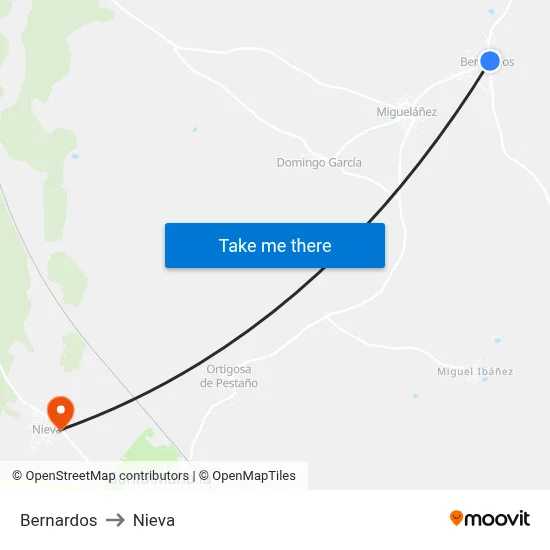 Bernardos to Nieva map