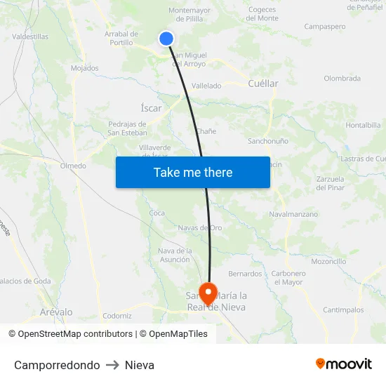 Camporredondo to Nieva map
