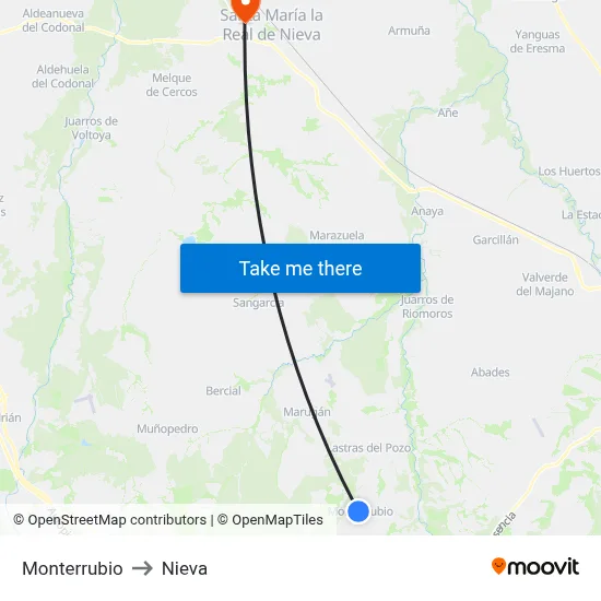 Monterrubio to Nieva map