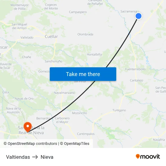 Valtiendas to Nieva map