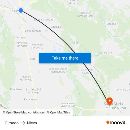 Olmedo to Nieva map