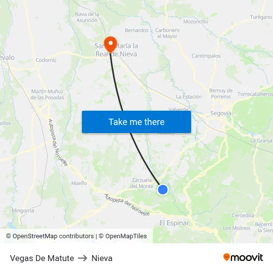Vegas De Matute to Nieva map