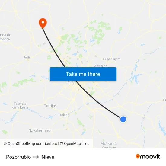 Pozorrubio to Nieva map