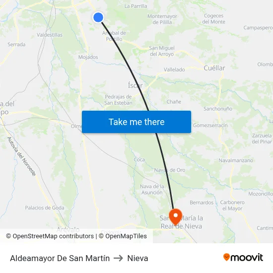 Aldeamayor De San Martín to Nieva map