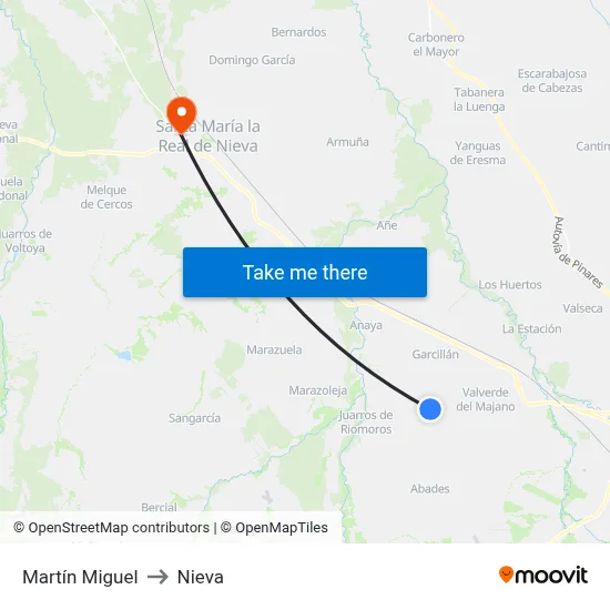 Martín Miguel to Nieva map