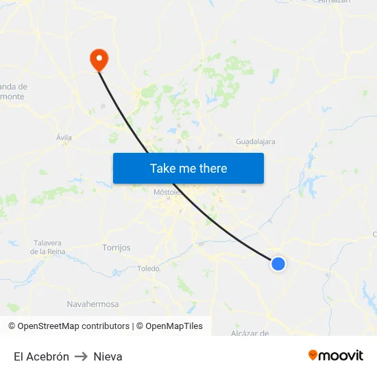 El Acebrón to Nieva map