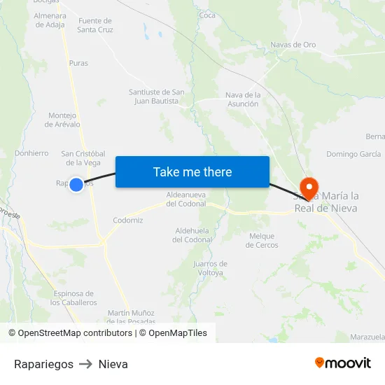 Rapariegos to Nieva map