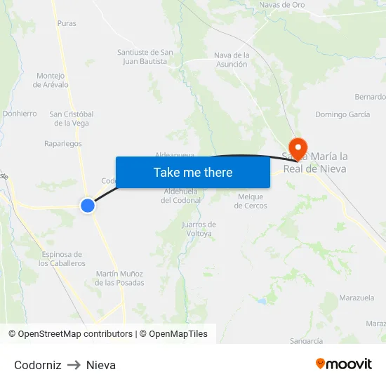 Codorniz to Nieva map