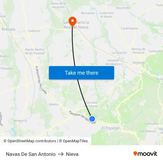 Navas De San Antonio to Nieva map