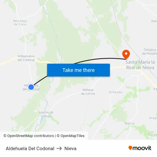 Aldehuela Del Codonal to Nieva map
