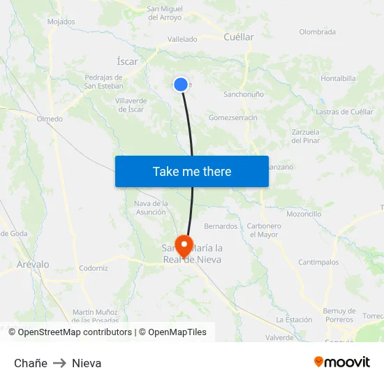 Chañe to Nieva map