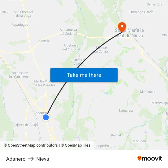 Adanero to Nieva map