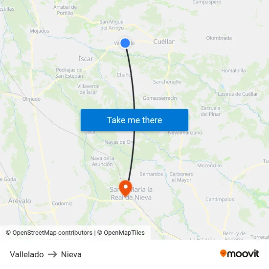 Vallelado to Nieva map