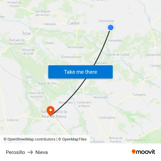 Perosillo to Nieva map