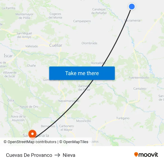 Cuevas De Provanco to Nieva map