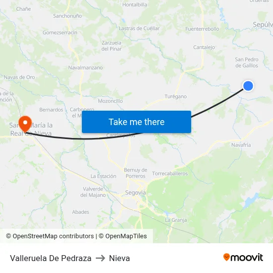 Valleruela De Pedraza to Nieva map