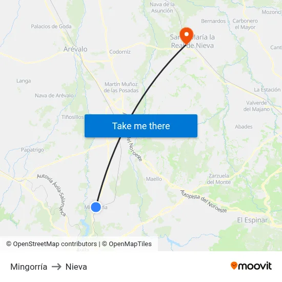 Mingorría to Nieva map