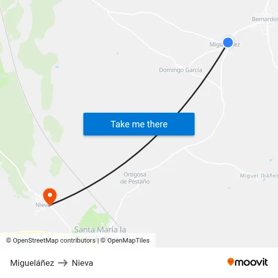 Migueláñez to Nieva map