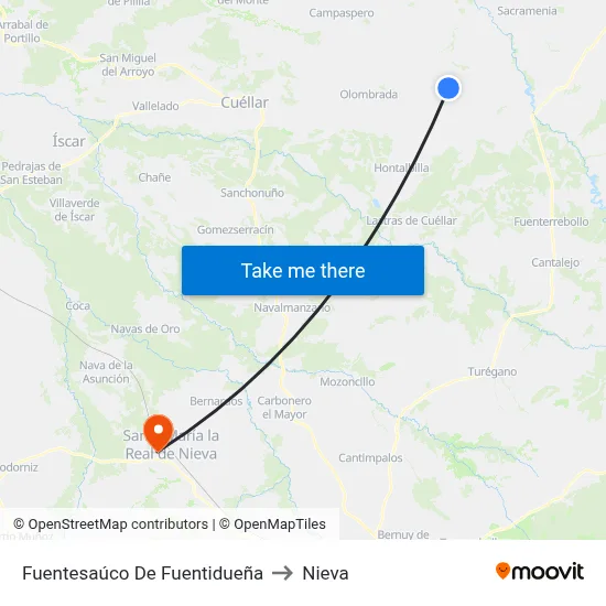 Fuentesaúco De Fuentidueña to Nieva map