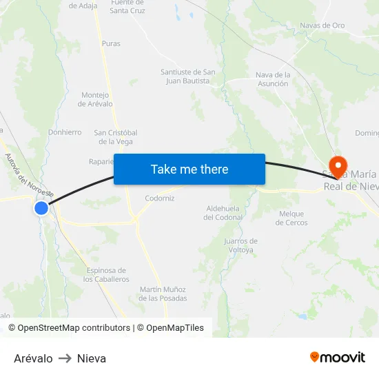Arévalo to Nieva map