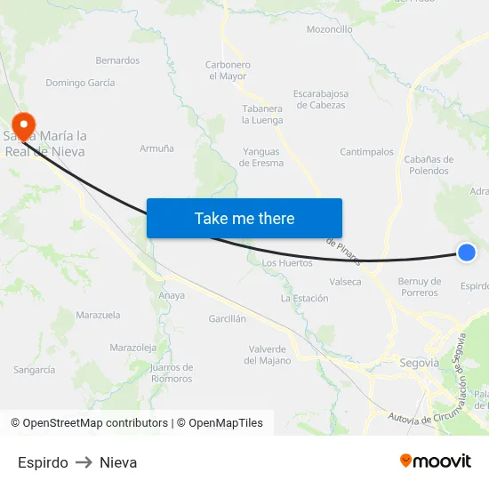 Espirdo to Nieva map