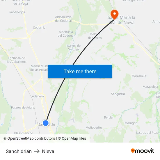 Sanchidrián to Nieva map
