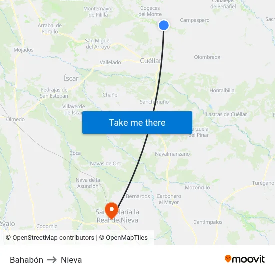 Bahabón to Nieva map
