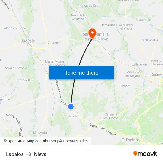 Labajos to Nieva map