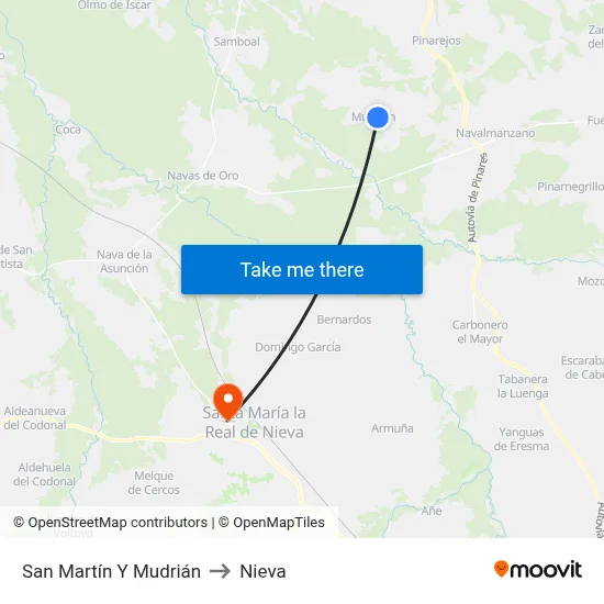 San Martín Y Mudrián to Nieva map