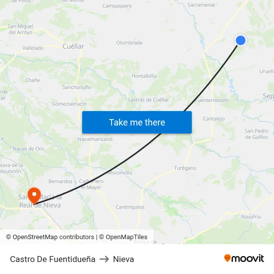 Castro De Fuentidueña to Nieva map