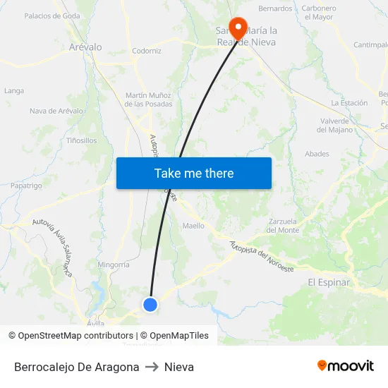Berrocalejo De Aragona to Nieva map