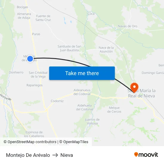 Montejo De Arévalo to Nieva map