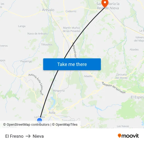 El Fresno to Nieva map