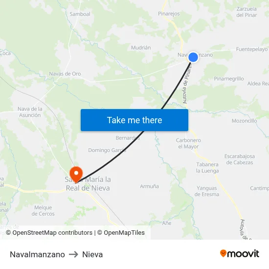 Navalmanzano to Nieva map