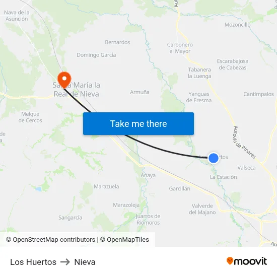 Los Huertos to Nieva map