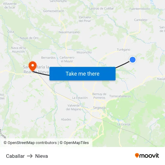 Caballar to Nieva map
