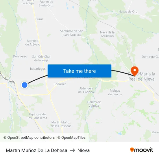 Martín Muñoz De La Dehesa to Nieva map