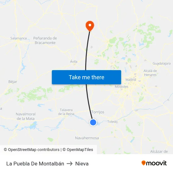 La Puebla De Montalbán to Nieva map