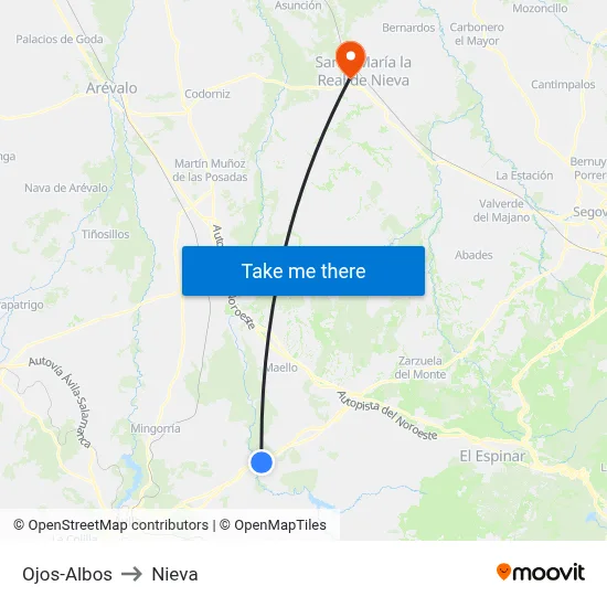 Ojos-Albos to Nieva map