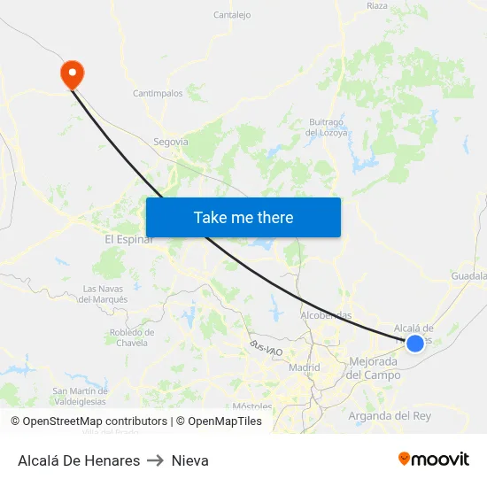 Alcalá De Henares to Nieva map