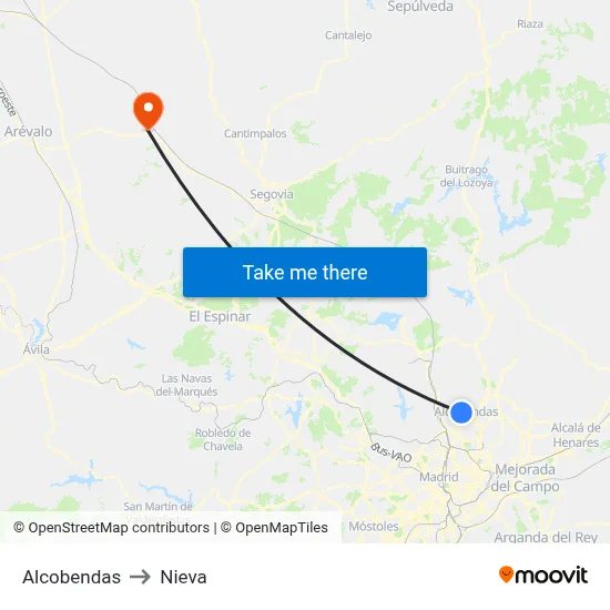 Alcobendas to Nieva map
