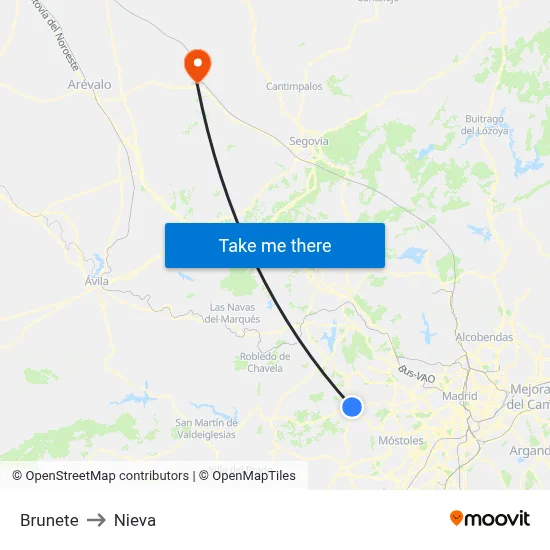 Brunete to Nieva map