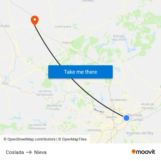Coslada to Nieva map