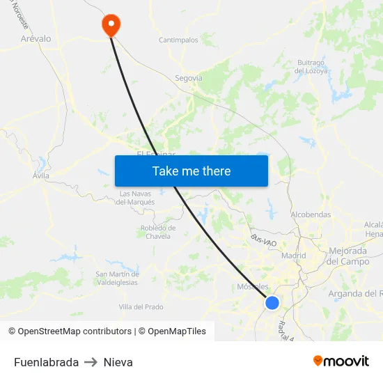 Fuenlabrada to Nieva map