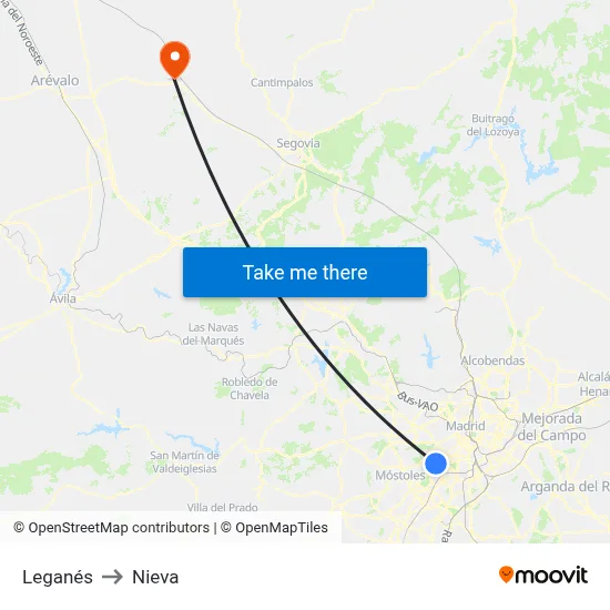 Leganés to Nieva map